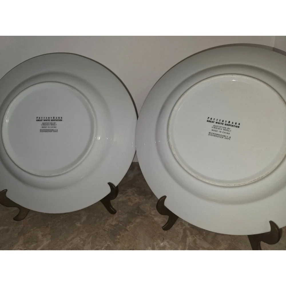 Pottery Barn Great White‎ Quotation Virginia Woolf Dinner Plates Set of 2 White